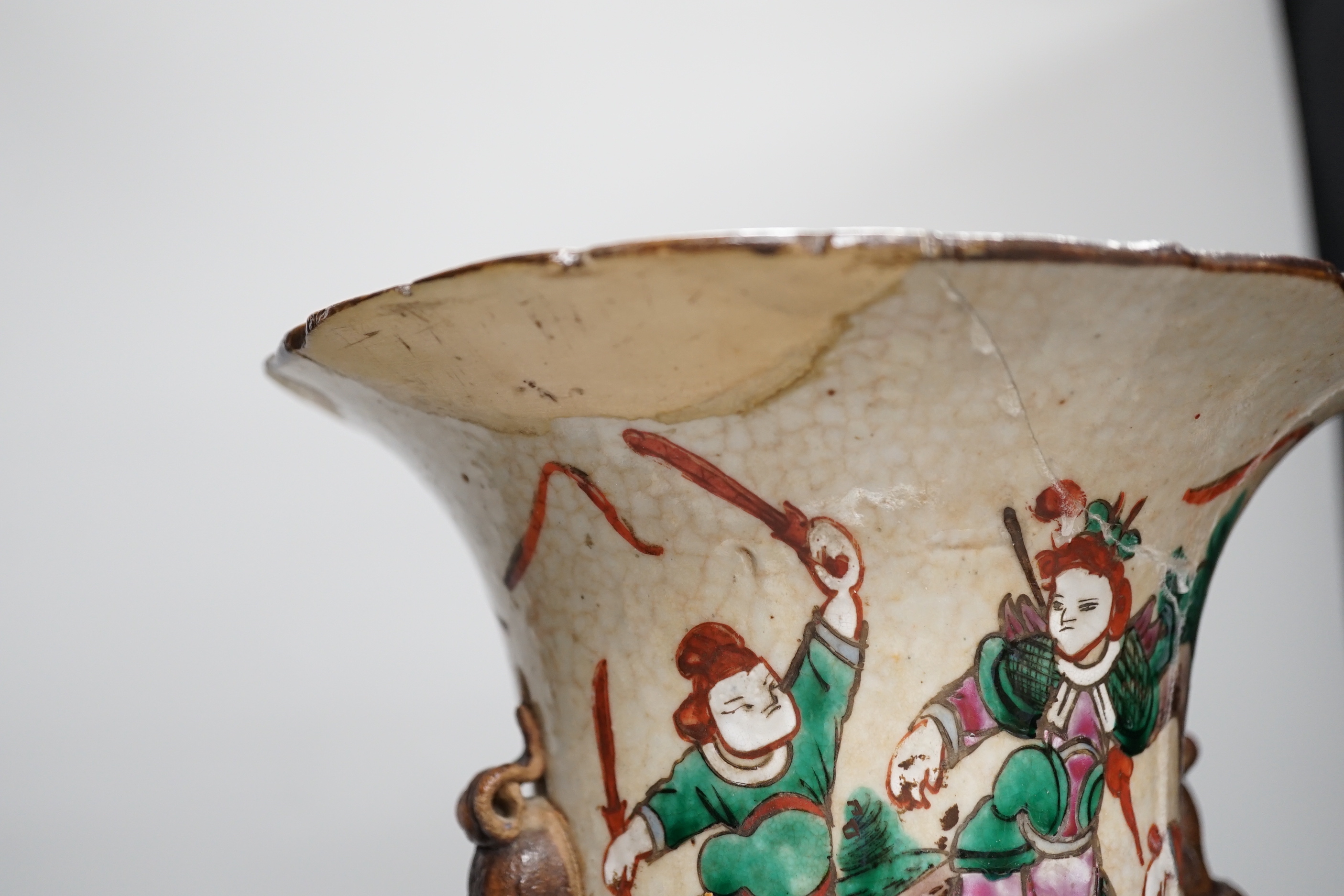 A Chinese crackleglaze famille rose 'Warriors' vase, early 20th century, 44cm